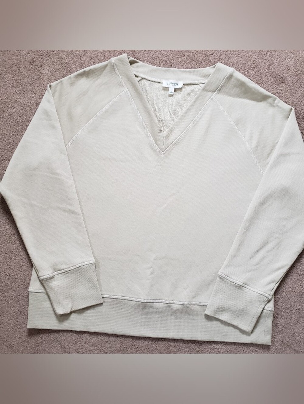 Haven Well Within Organic French Terry Cotton V-Neck Overcast Sweatshirt Beige L